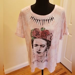 Womans Frida Kahlo, graphic T-shirt, size 3XL 21, tie dye, pre-owned